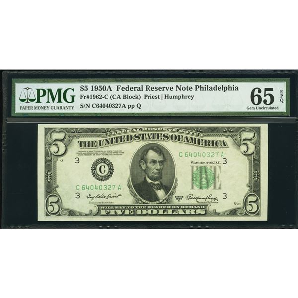 1950A $5 Philadelphia FRN PMG 65EPQ