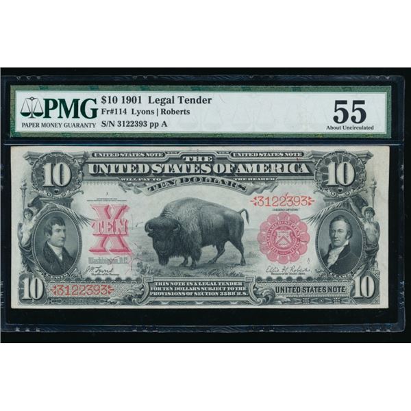 1901 $10 Bison Legal Tender Note PMG 55