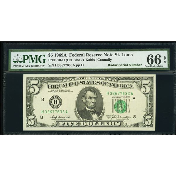 1969A $5 St Louis FRN PMG 66EPQ