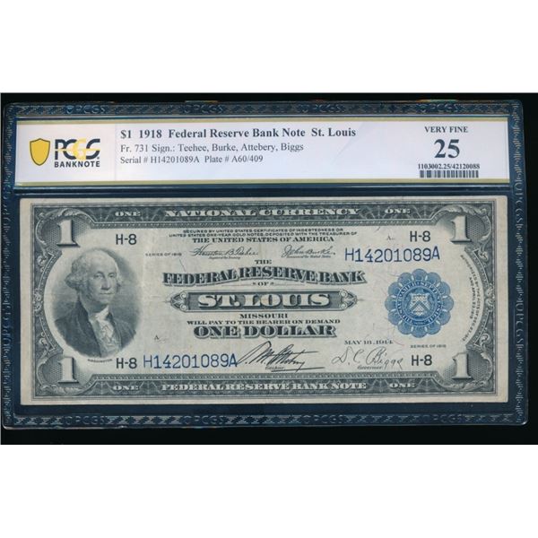 1918 $1 St Louis FRBN PCGS 25