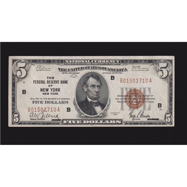 1929 $5 New York FRBN