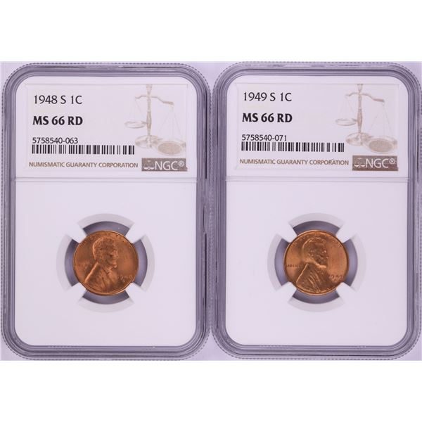 Lot of 1948-S & 1949-S Lincoln Wheat Cent Coins NGC MS66RD