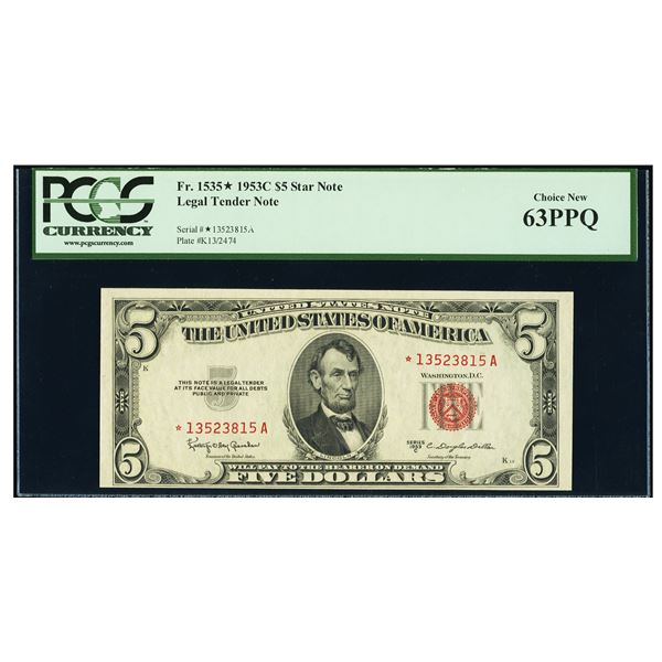 1953C $5 STAR Legal Tender Note PCGS 63PPQ