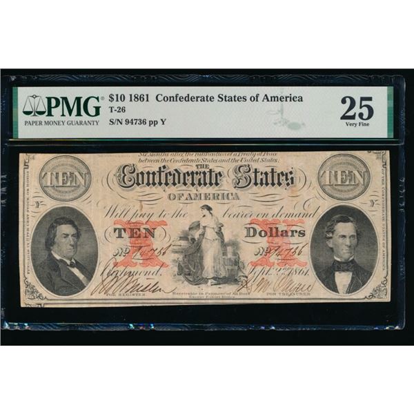 1861 $10 T-26 Confederate PMG 25