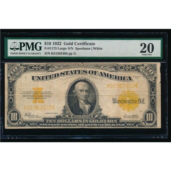 1922 $10 Gold Certificate PMG 20