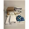 Image 1 : Group of assorted household hardware - 3 new door handles/ new bathroom fan assembly/ new drain plug