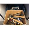 Image 1 : Box filled w/ assorted hand tools & Rubbermaid container w/ assorted silicone