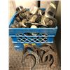 Image 2 : Milk crate filled w/ assorted castors & 8 iron horse shoes