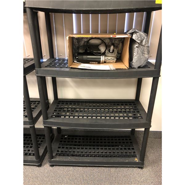 Approx. 5ft. tall x 3 1/2ft. Black plastic shelving unit