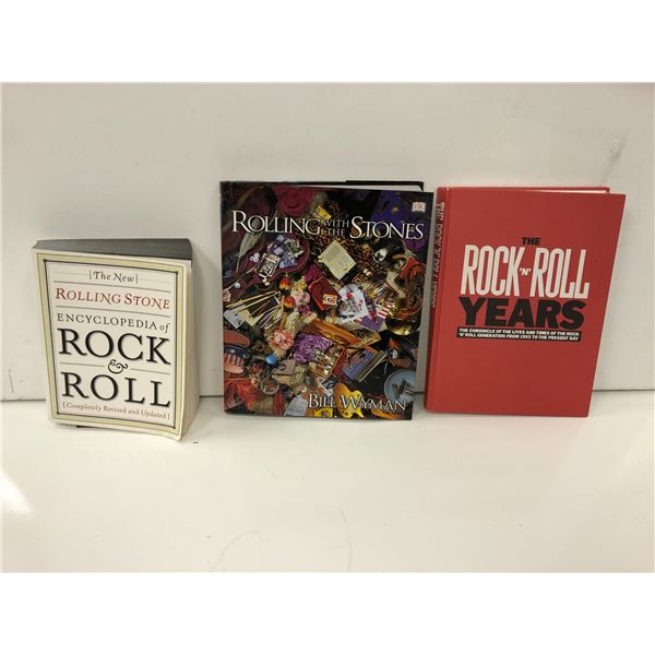 Three Rock & Roll collector's books - Rolling with the Stones/ Rolling Stone Encyclopedia & The Rock