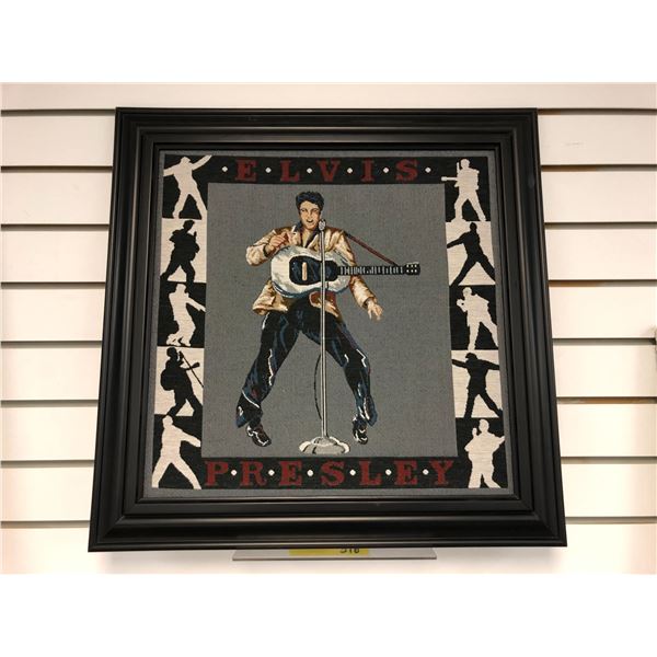 Framed petty point stitched Elvis Presley decorative wall hanging - approx. 21 1/2in x 22in