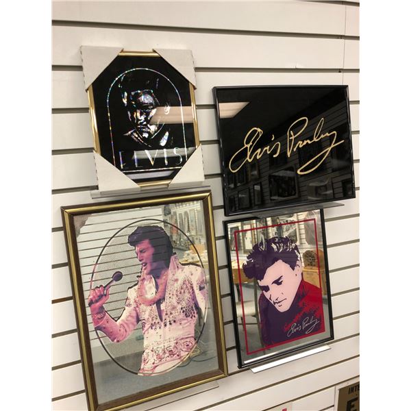 Group of 4 Elvis Presley framed prints on glass & mirror collectible decorative wall hangings - asso