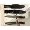 Image 2 : Two hunting/ fighting style knives w/ black leather sheath