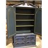 Image 2 : Antique approx. 7ft tall wardrobe/ storage cabinet painted blue w/ silverish trim & rot iron accents