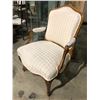 Image 1 : French provincial white upholstered wood framed arm chair (wear present on arm rest only)