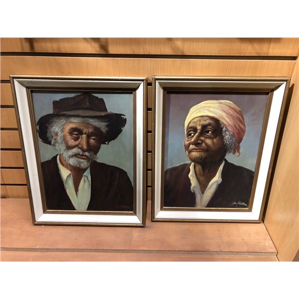 Two framed original oil on canvas paintings - portrait signed by artist bottom right corner