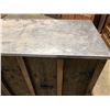Image 2 : Stainless steel top w/ rustic wooden door rolling bar cabinet from the show