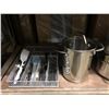 Image 2 : Large shelf lot of assorted cookware/ cutlery/ serving pcs etc.
