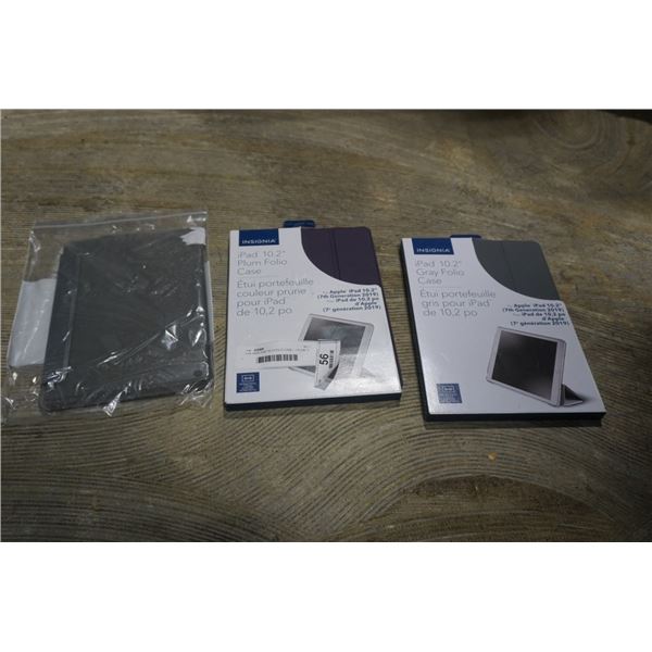 3 AS NEW IPAD 10.2 FOLIO CASE - 1 PLUM, 2 GREY
