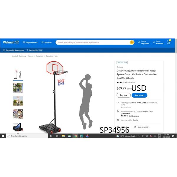 Costway Adjustable Basketball Hoop System Stand Kid Indoor Outdoor Net Goal W/ Wheels