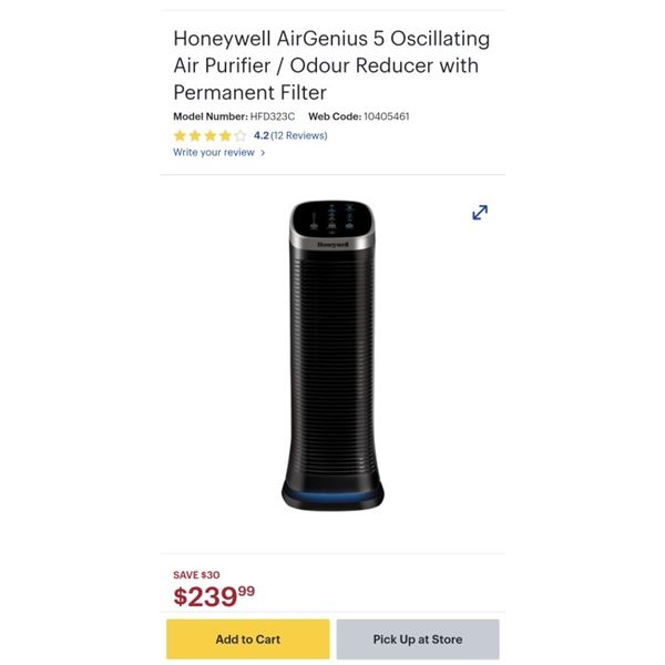 Honeywell AirGenius 5 Oscillating Air Purifier Retail $239