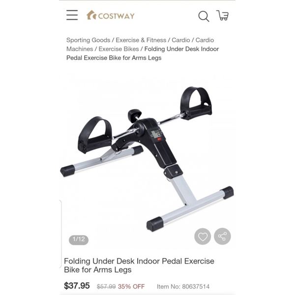 COSTWAY UNDER DESK PEDAL EXERCISER RETAIL $37.95