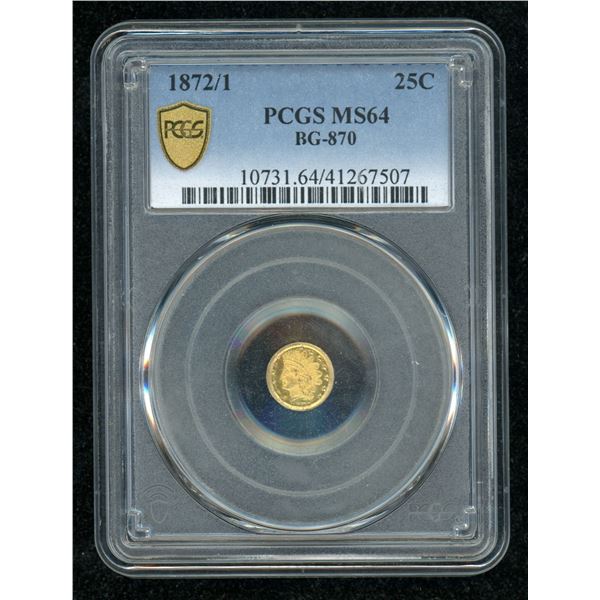 United States California Gold 25 Cents 1872/1