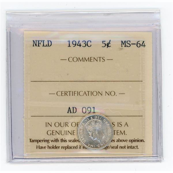 Newfoundland 1943C Five Cents