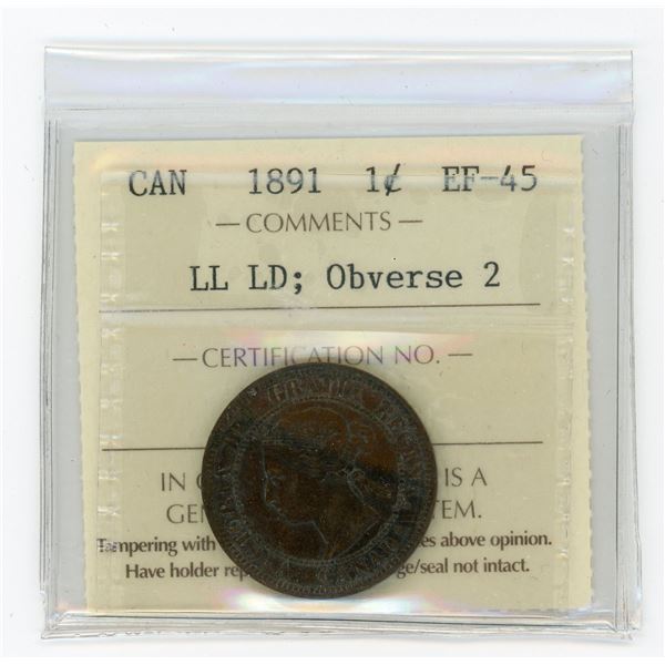 1891 One Cent - Large Leaves, Large Date