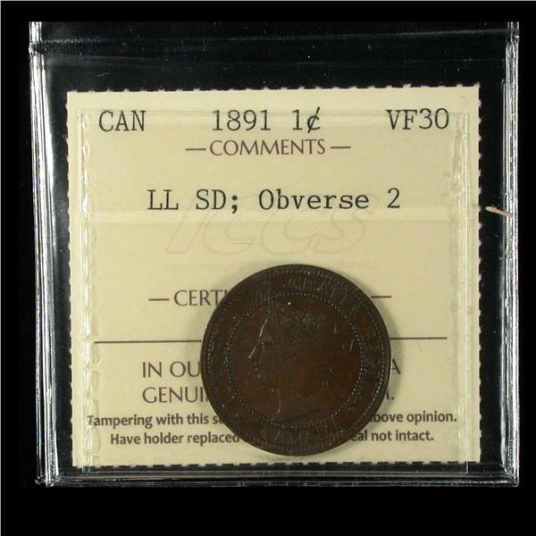 1891 One Cent - Large Leaves, Small Date