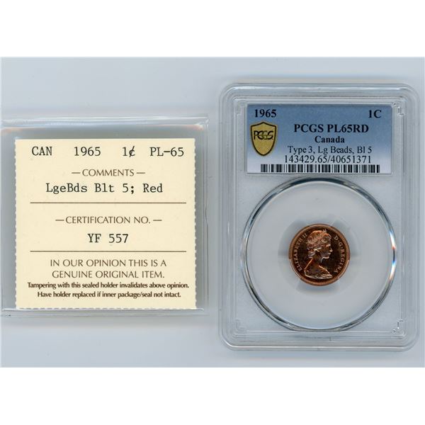 1965 One Cent - Type 3 (Large Beads)