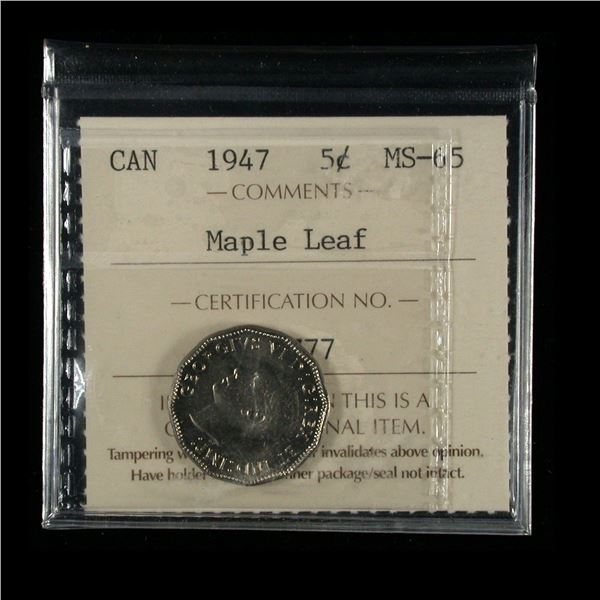 1947 Maple Leaf Five Cents
