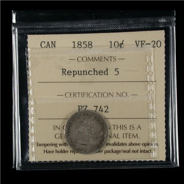 1858 Ten Cents - Repunched 5