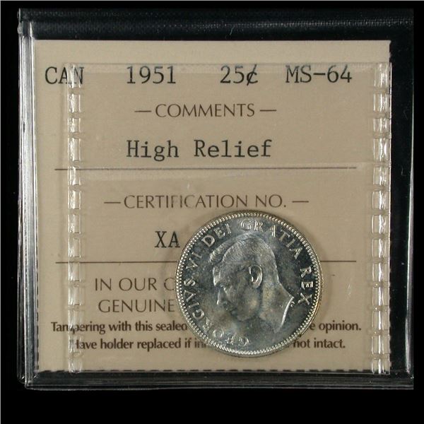1951 Twenty-five Cents - High Relief