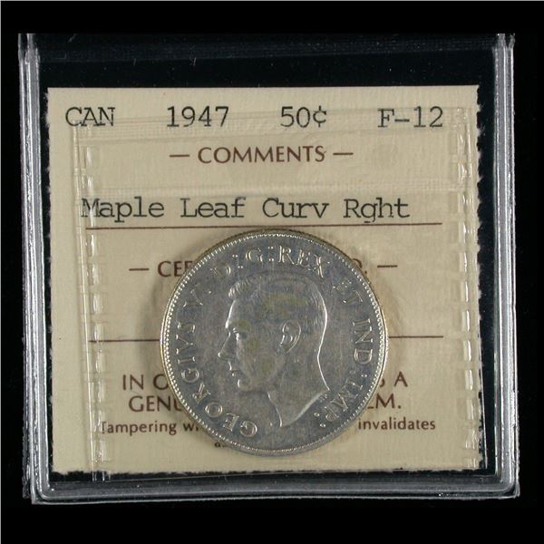 1947 Fifty Cents - Maple Leaf, Curved Right