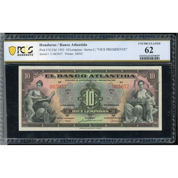 Honduras - Banco Atlantida, 10 Lempiras 1943