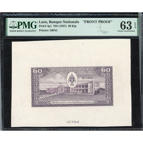 Laos 20 Kip 1957, Front Plate Proof