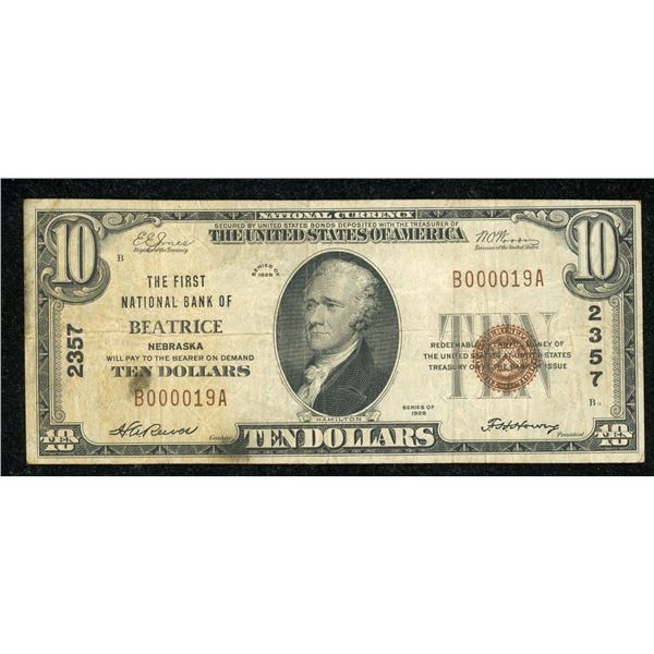 United States $10, 1929 First National Bank of Beatrice