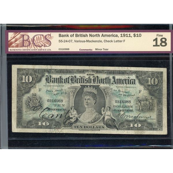 Bank of British North America $10, 1911