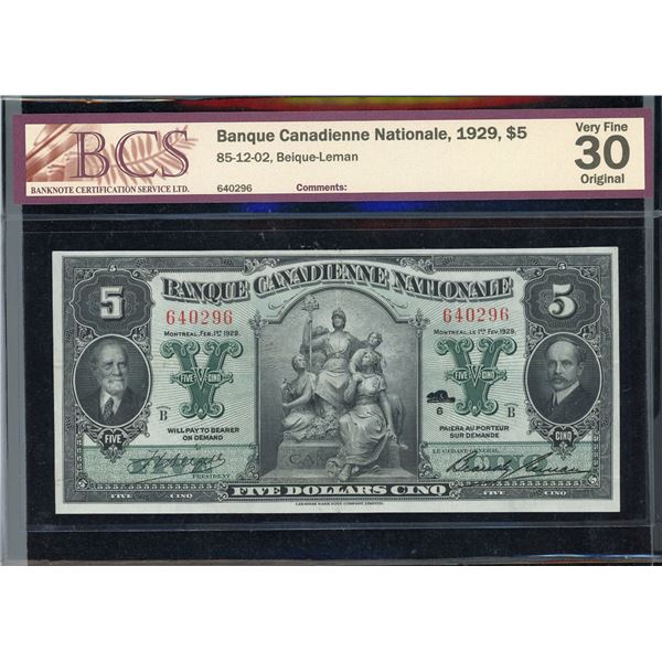 Banque Canadienne Nationale $5, 1929