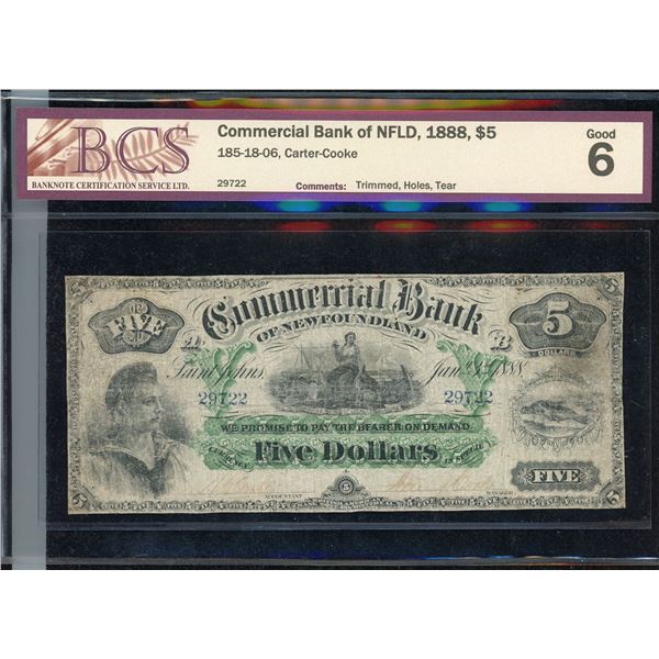 Commercial bank of Newfoundland $5, 1888