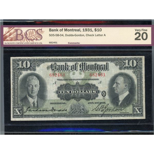 Bank of Montreal $10, 1931