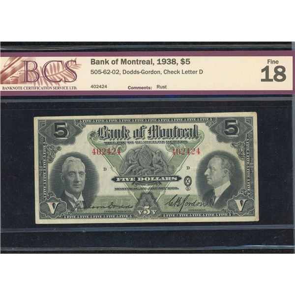 Bank of Montreal $5, 1938