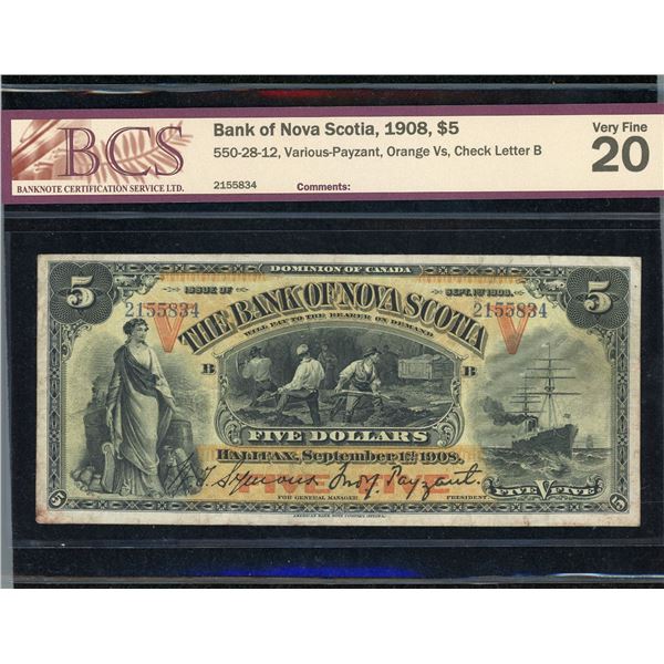 Bank of Nova Scotia $5, 1908