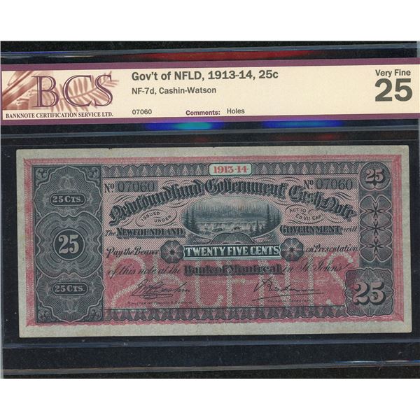 Newfoundland 25 Cents Cash Note, 1913-14