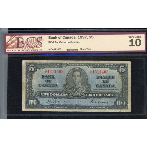Bank of Canada $5, 1937