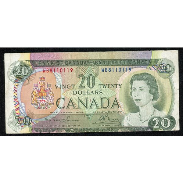 Bank of Canada $20, 1969 - Cut out of Register
