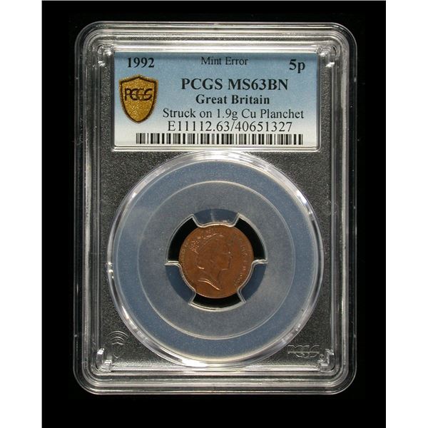 Great Britain Five Pence 1992 - Offstruck Error
