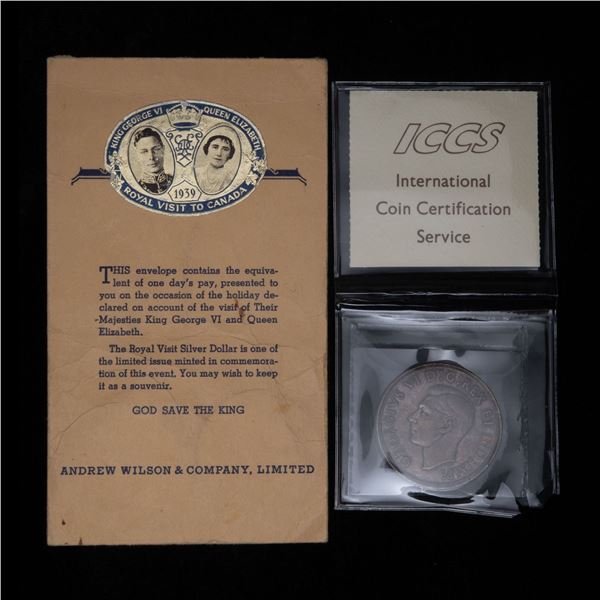 Canada 1939 Royal Visit Silver Dollar and Promo Envelope
