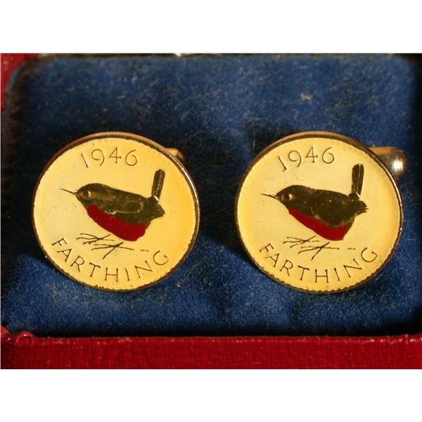 England Enamelled Pendant and Farthing Cufflinks